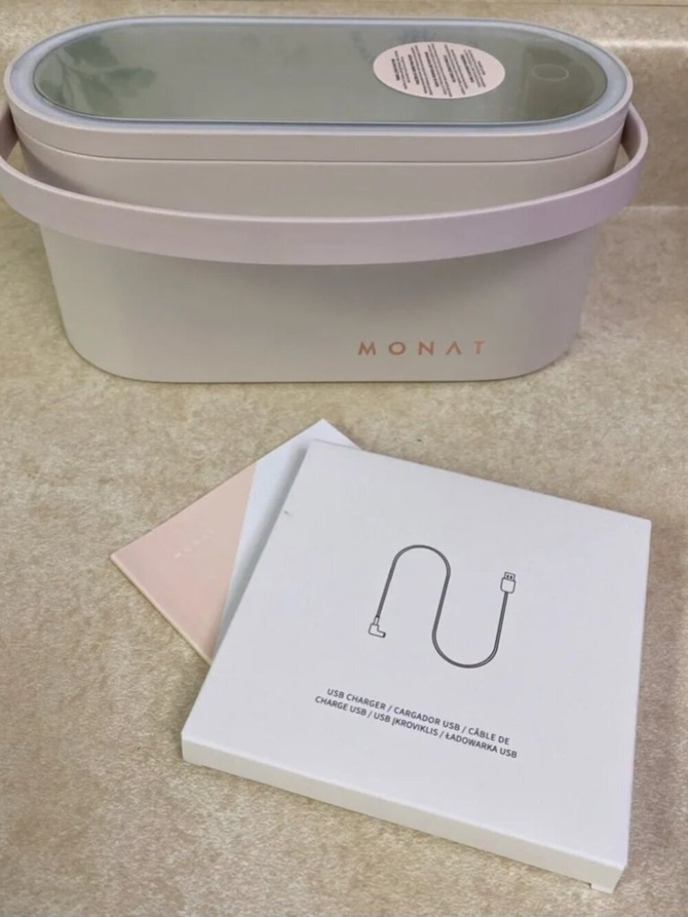 MONAT Cosmetics Skincare Makeup Travel Hard Case with LED light Mirror Pink